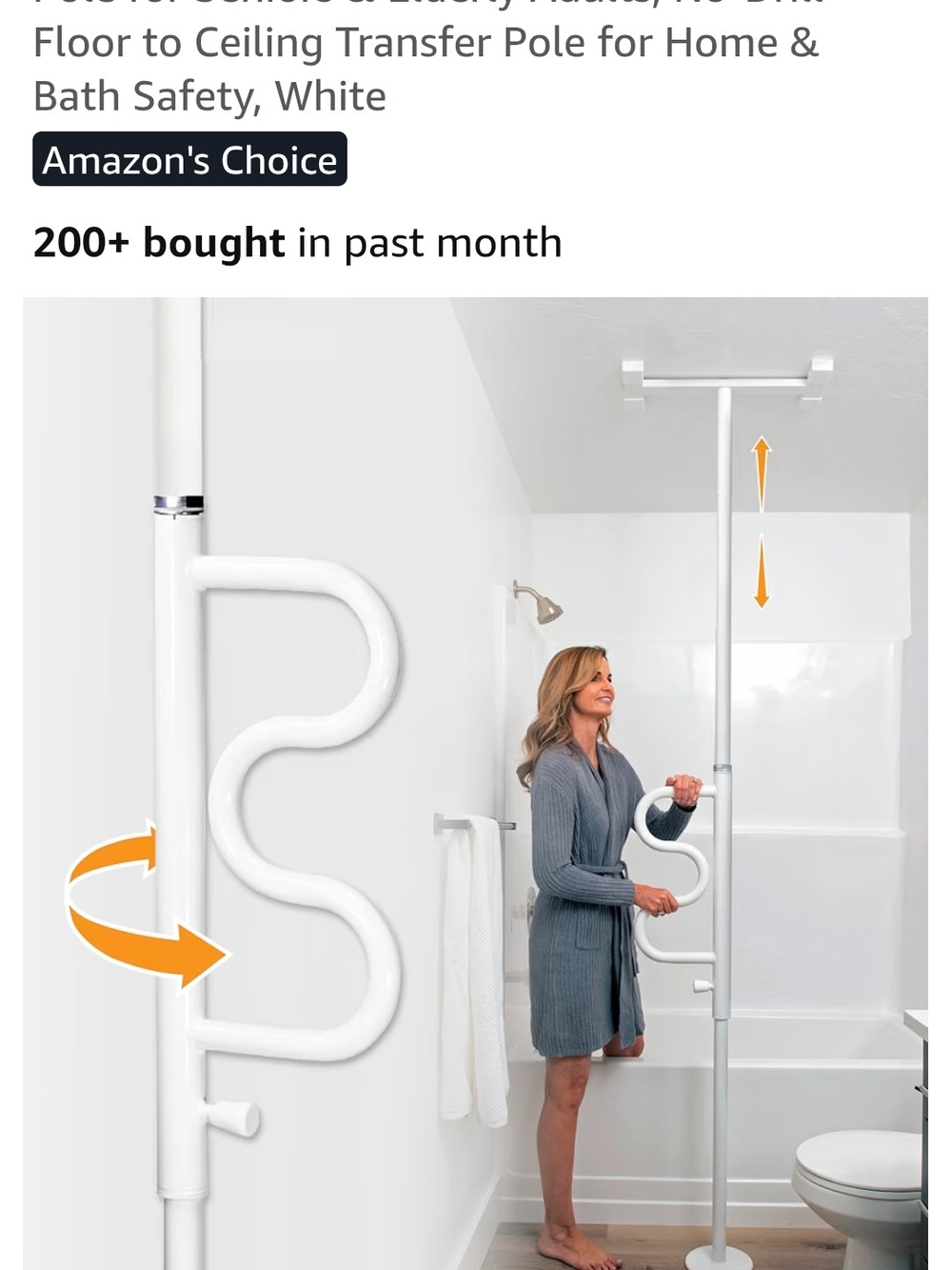 White Floor-to-Ceiling Transfer Pole with Ergonomic Handle - Home Bath